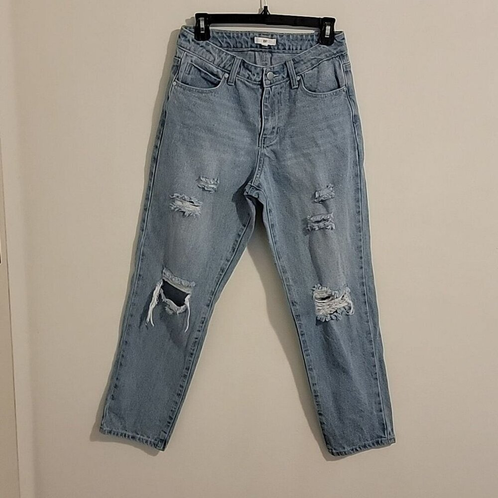 BP Blue Washed Distressed Mom Jeans Size 27 Excellent Condition